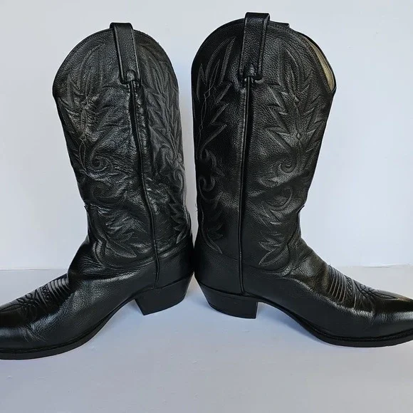 Vtg Dan Post 110 J Black Western‎ Extra Wide Cowboy Boots Mens Sz 10 EW 1705